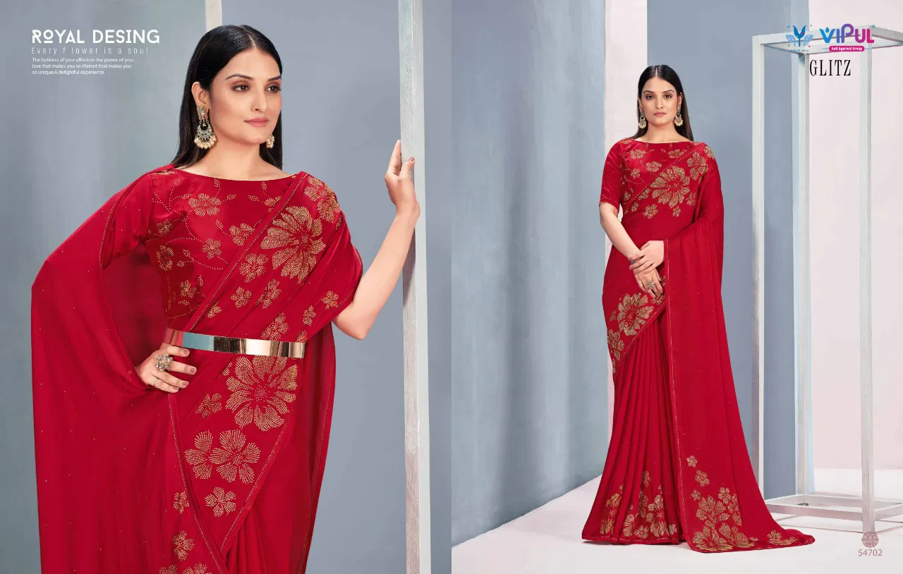 Vipul Glitz Fancy Stylish Party Wear Satin Designer Latest Saree Collection